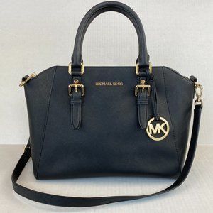 Michael Kors Large Ciara Black Saffiano Leather Handbag Gold Hardware Excellent